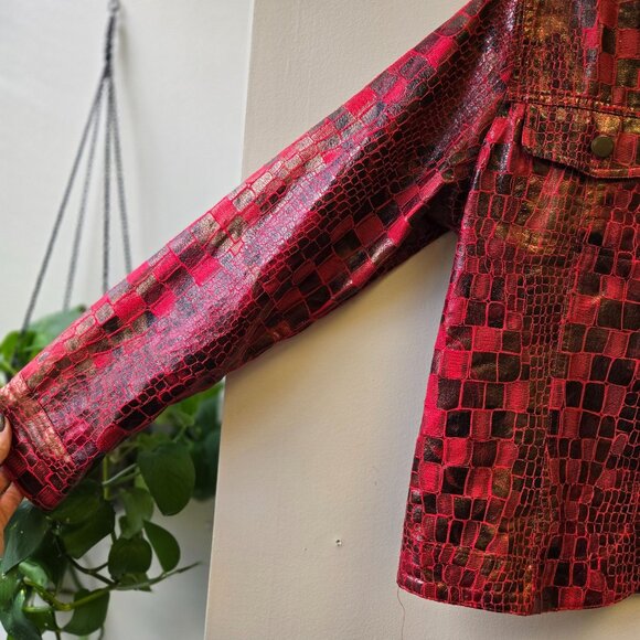 Vintage Y2K Red Metallic Faux Croc Coated Jacket PM Unique Statement - Picture 4 of 10